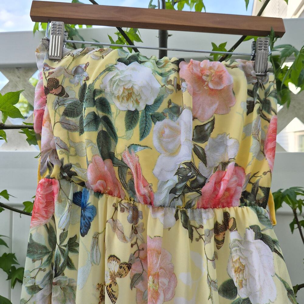 Feeling Lady Made in Italy Strapless Floral & Butterfly Maxi Dress. Size S/M - Picture 2 of 5